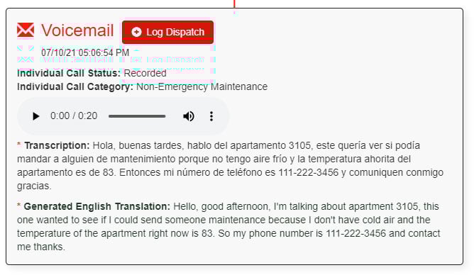 Voicemail Transcriptions and Translations